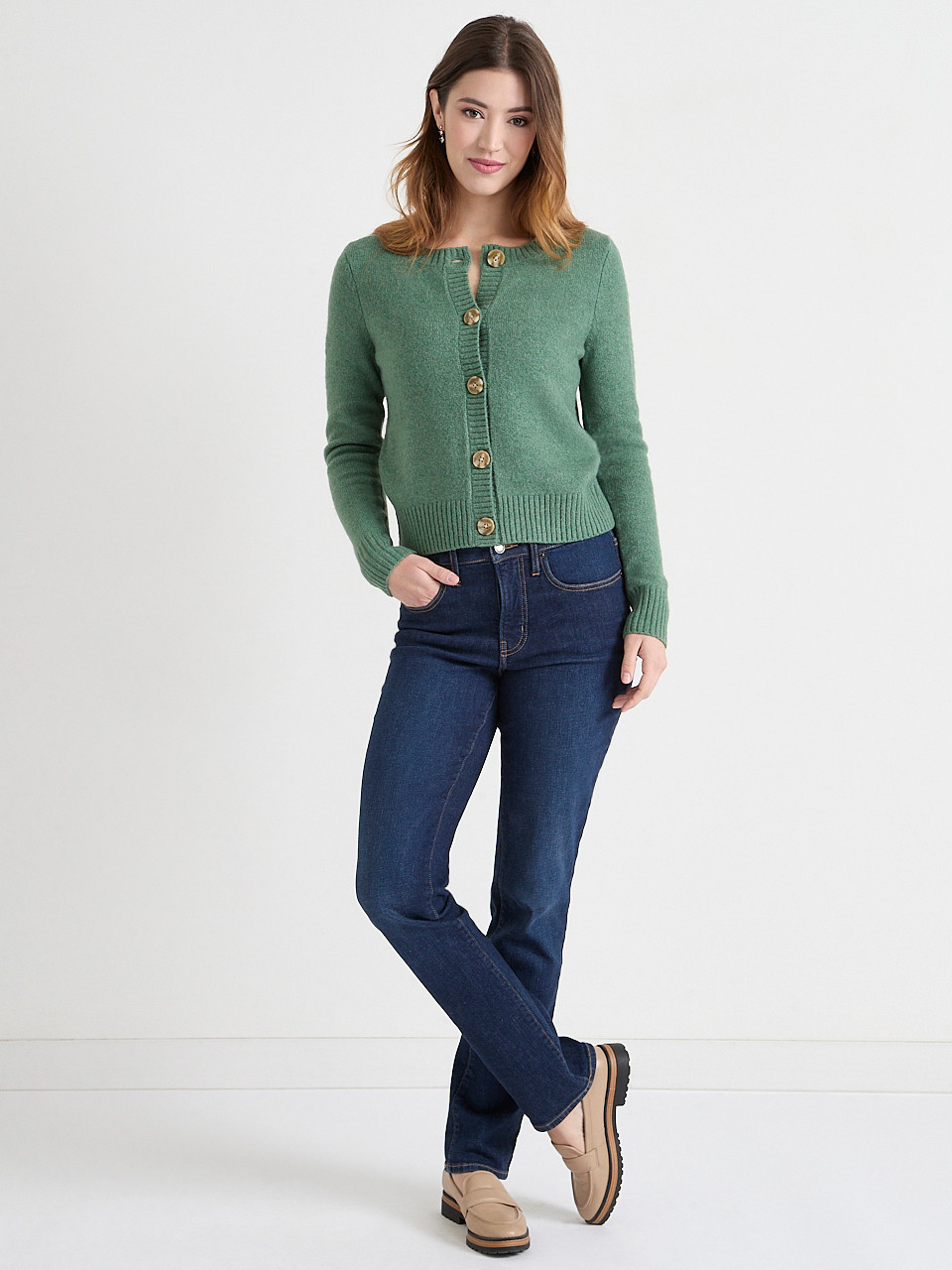 Crew Neck Cardigan Sweater