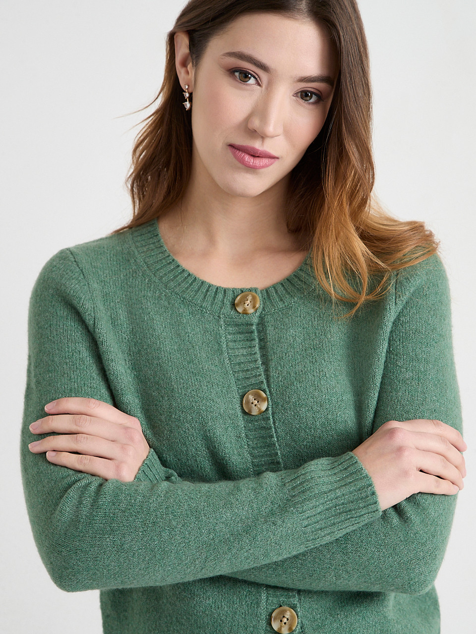 Crew Neck Cardigan Sweater