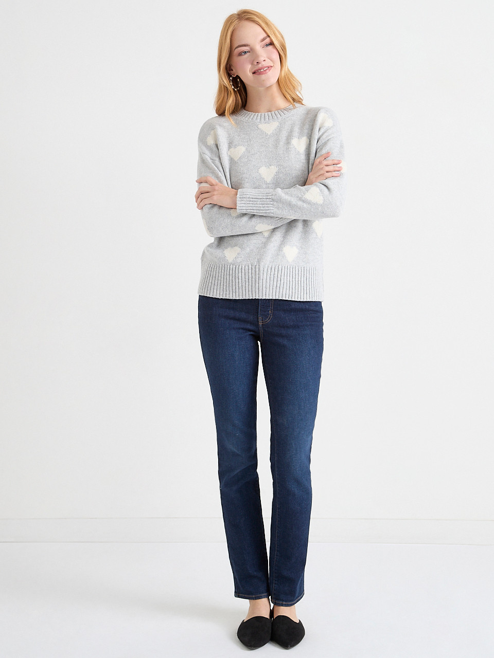 Crew Neck Knit Heart Sweater