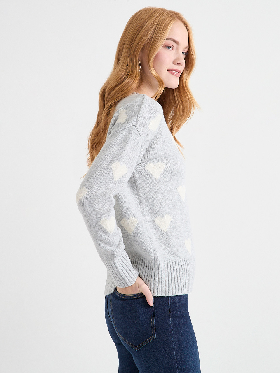 Crew Neck Knit Heart Sweater