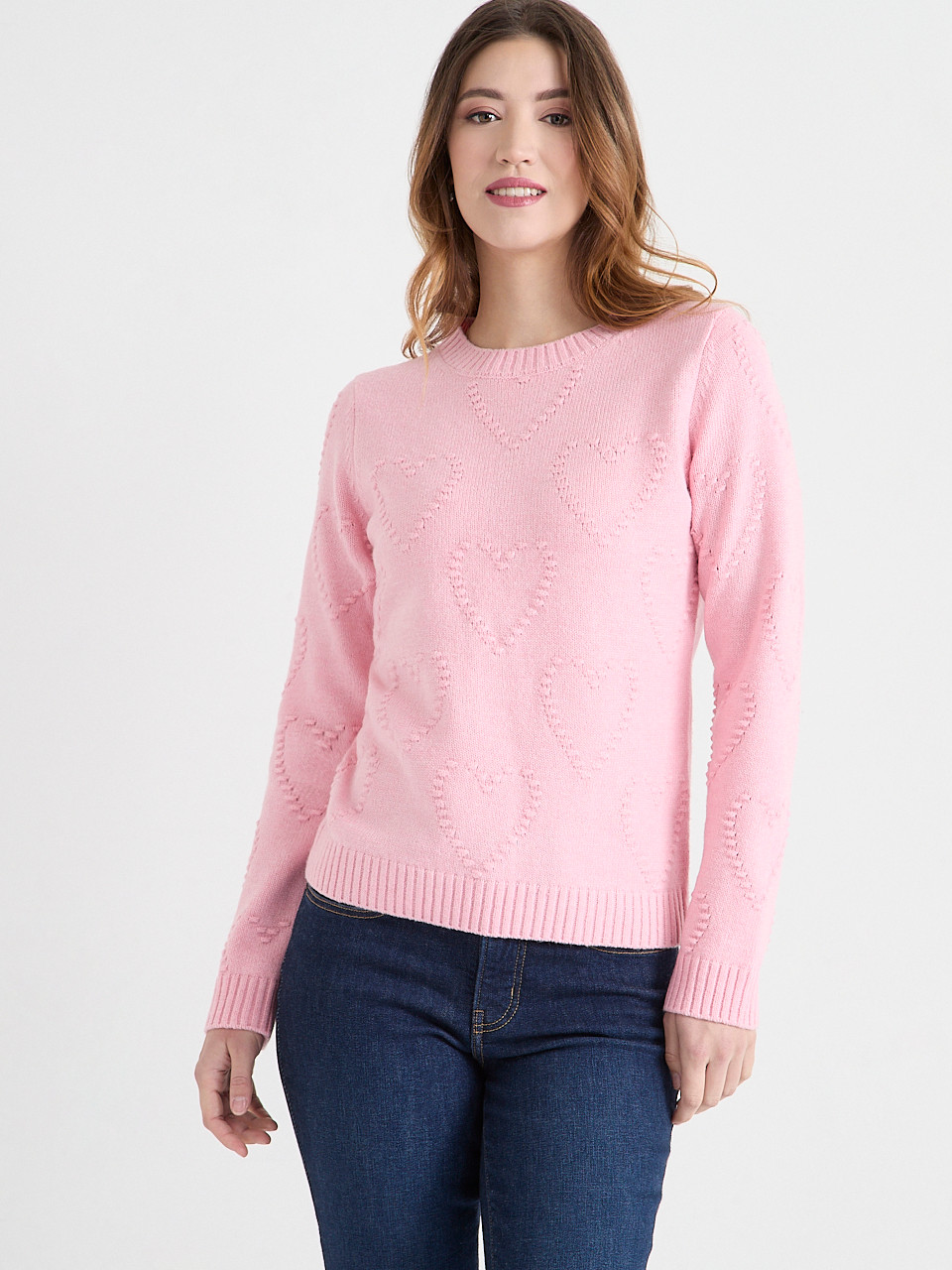 Crew Neck Pompom Heart Sweater
