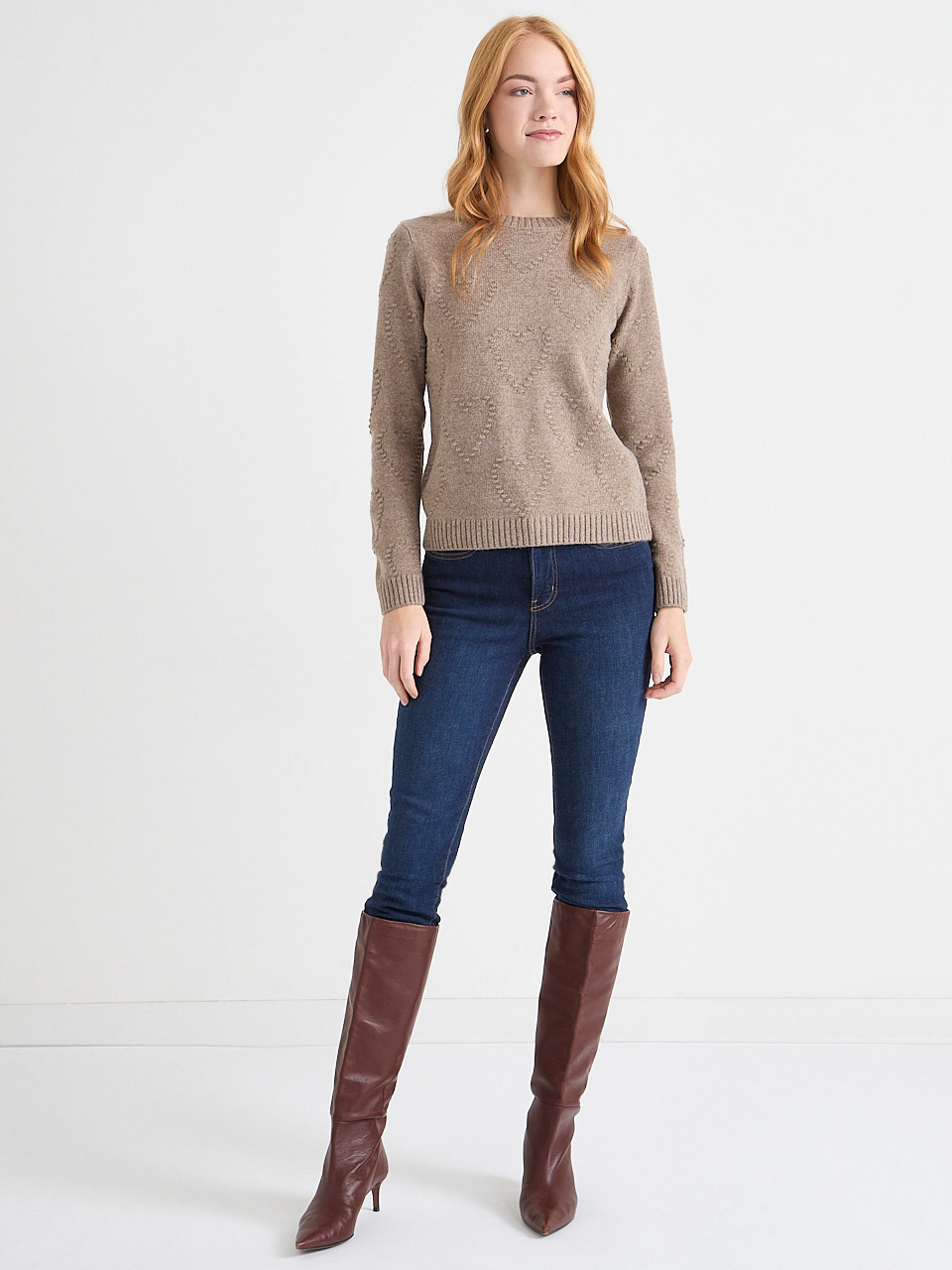 Crew Neck Pompom Heart Sweater