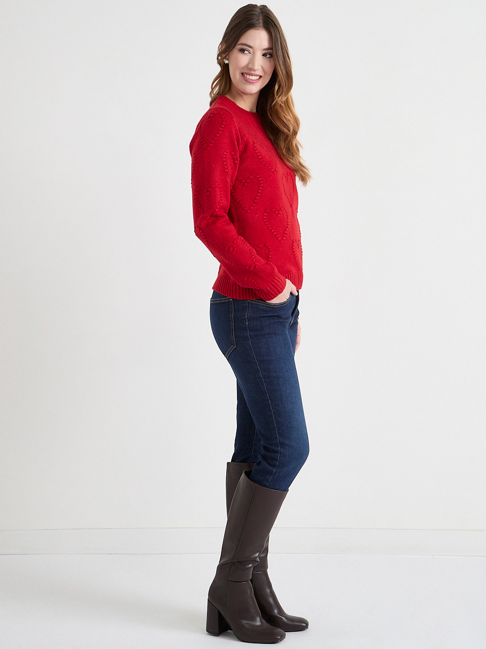 Crewneck Pompom Heart Sweater