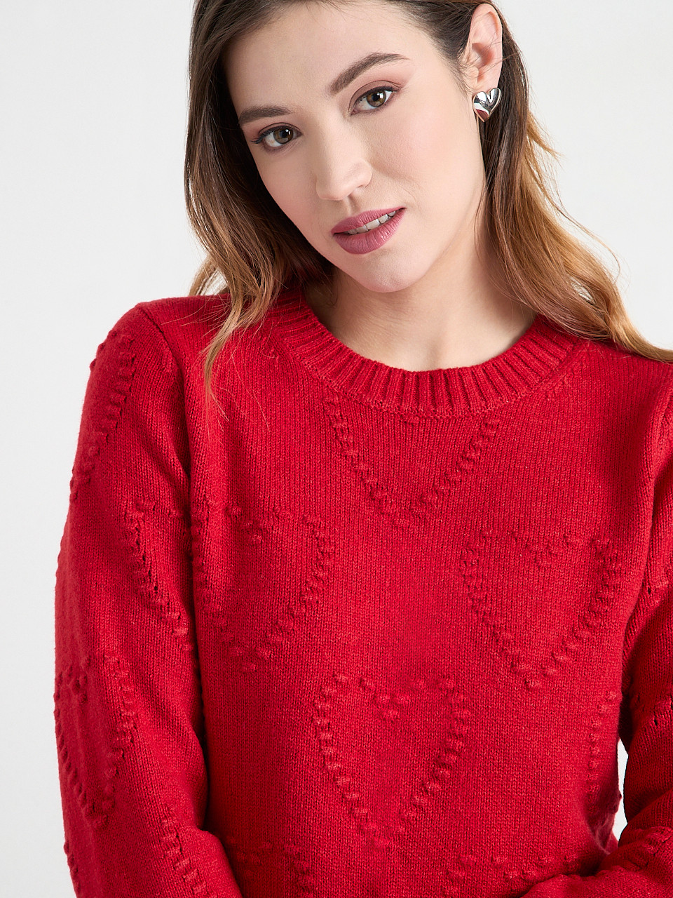 Crewneck Pompom Heart Sweater