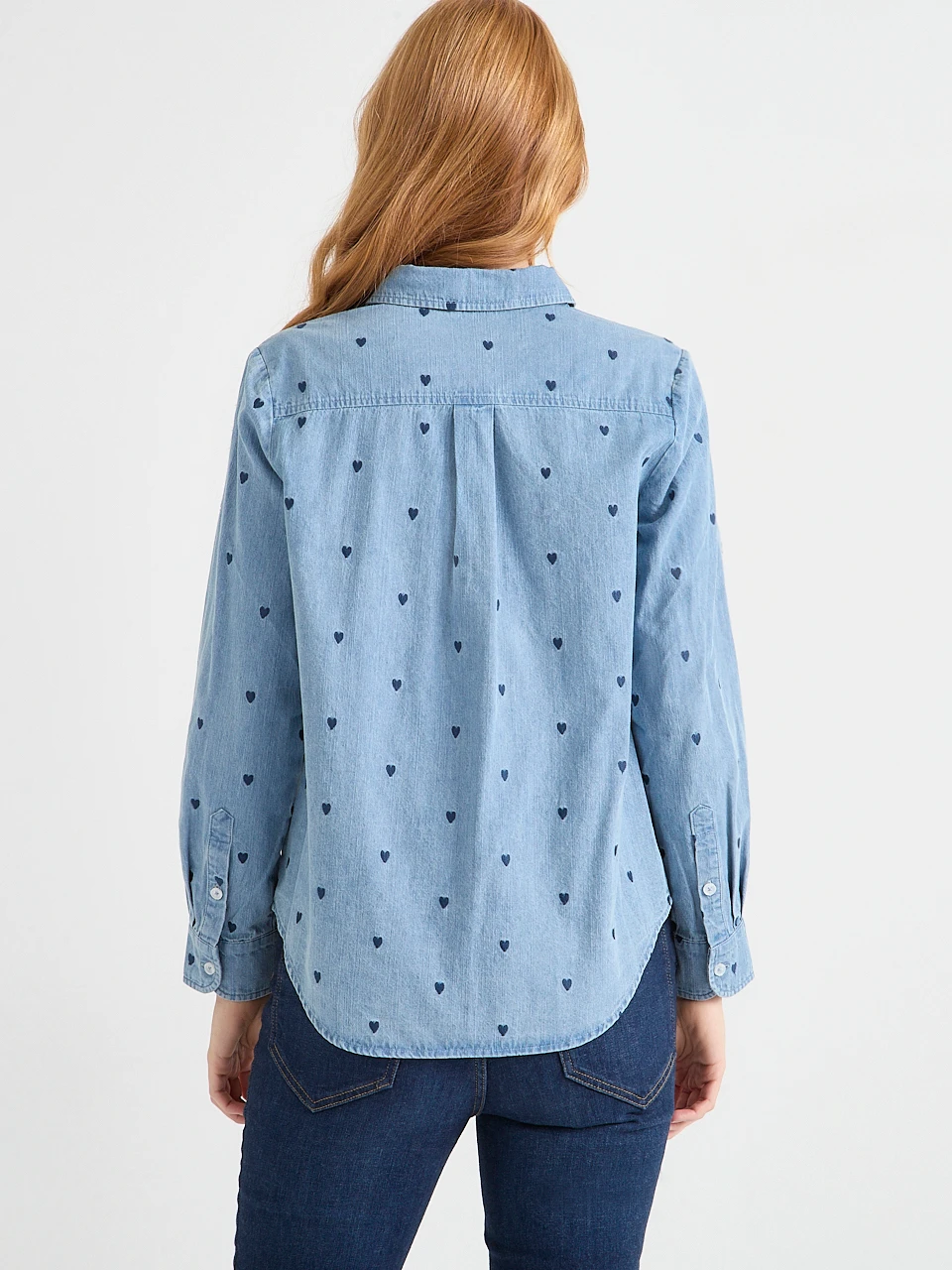 Denim Shirt with Embroidered Hearts