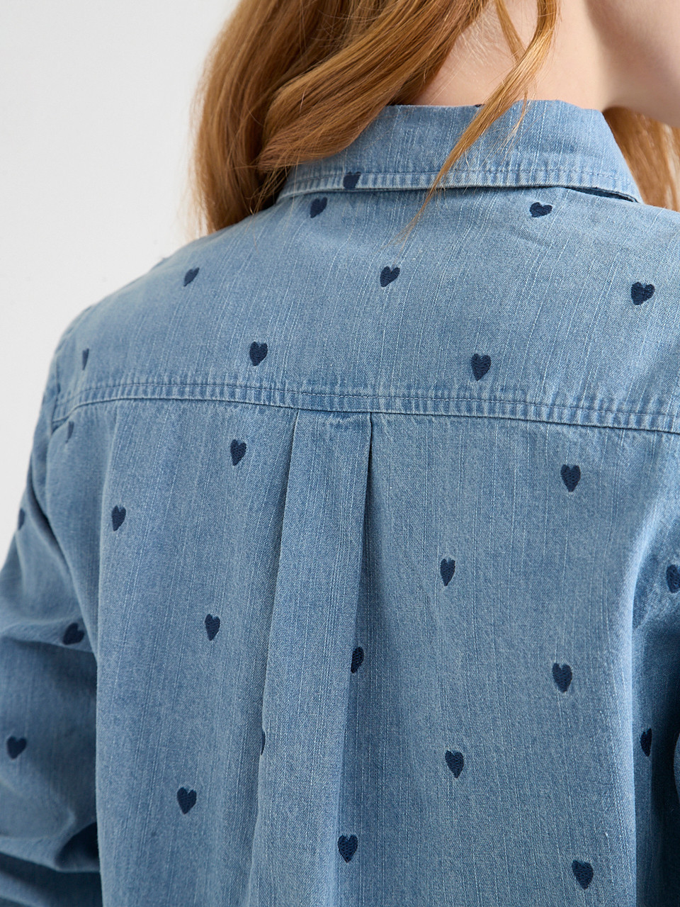 Denim Shirt with Embroidered Hearts