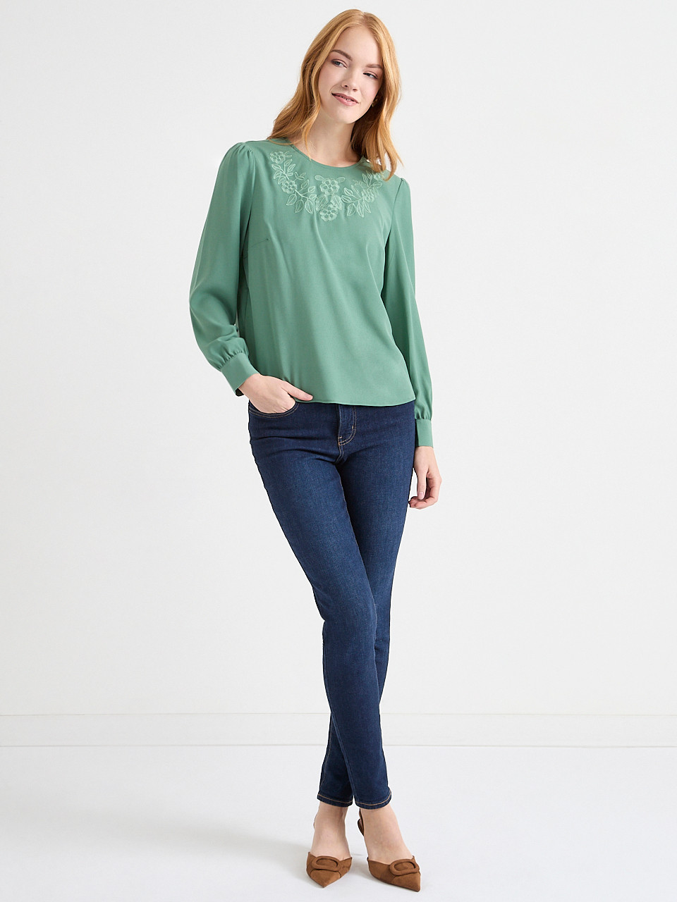 Long Sleeve Embroidered Blouse