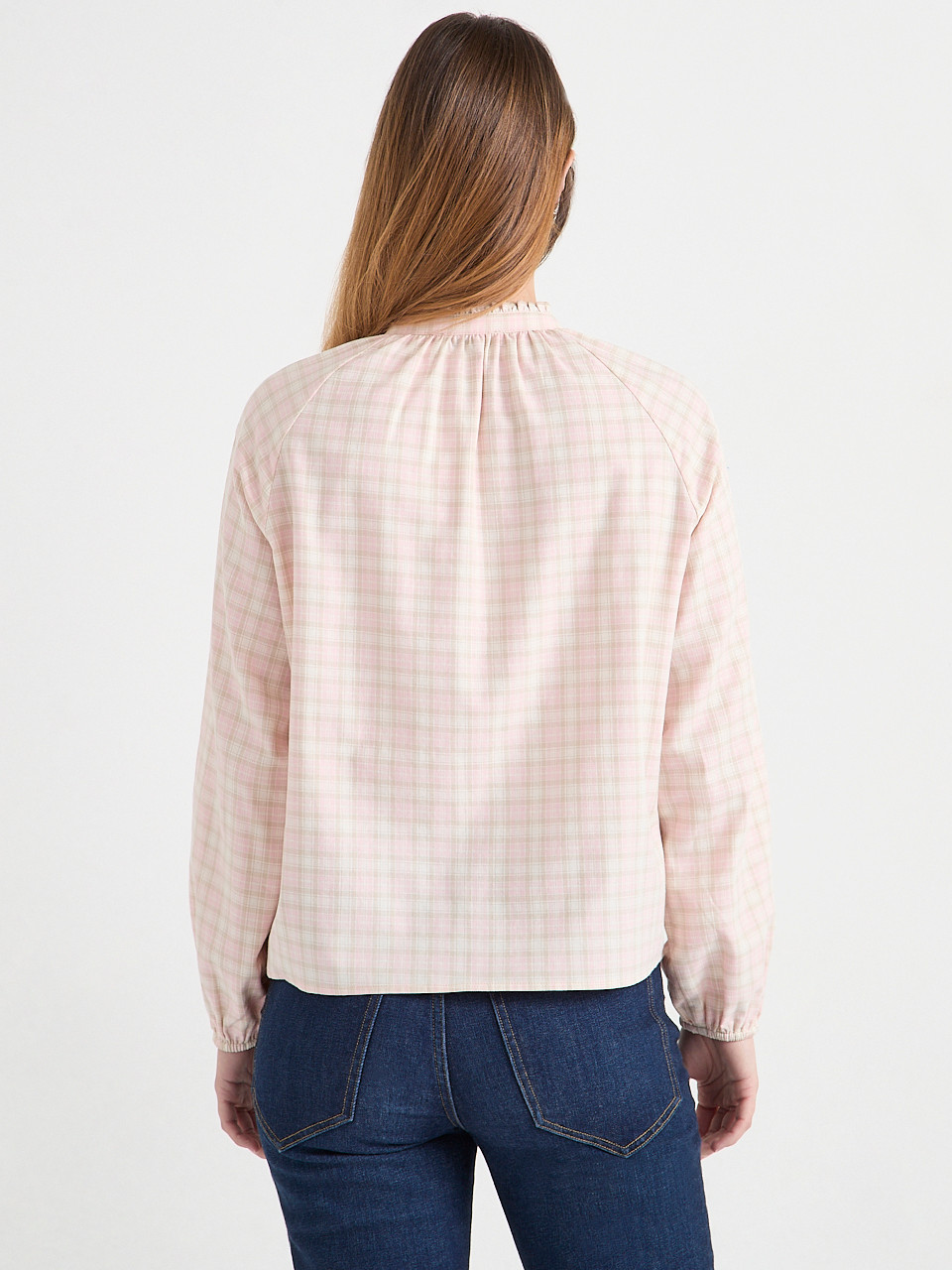 Long Sleeve Plaid Ruffle Blouse