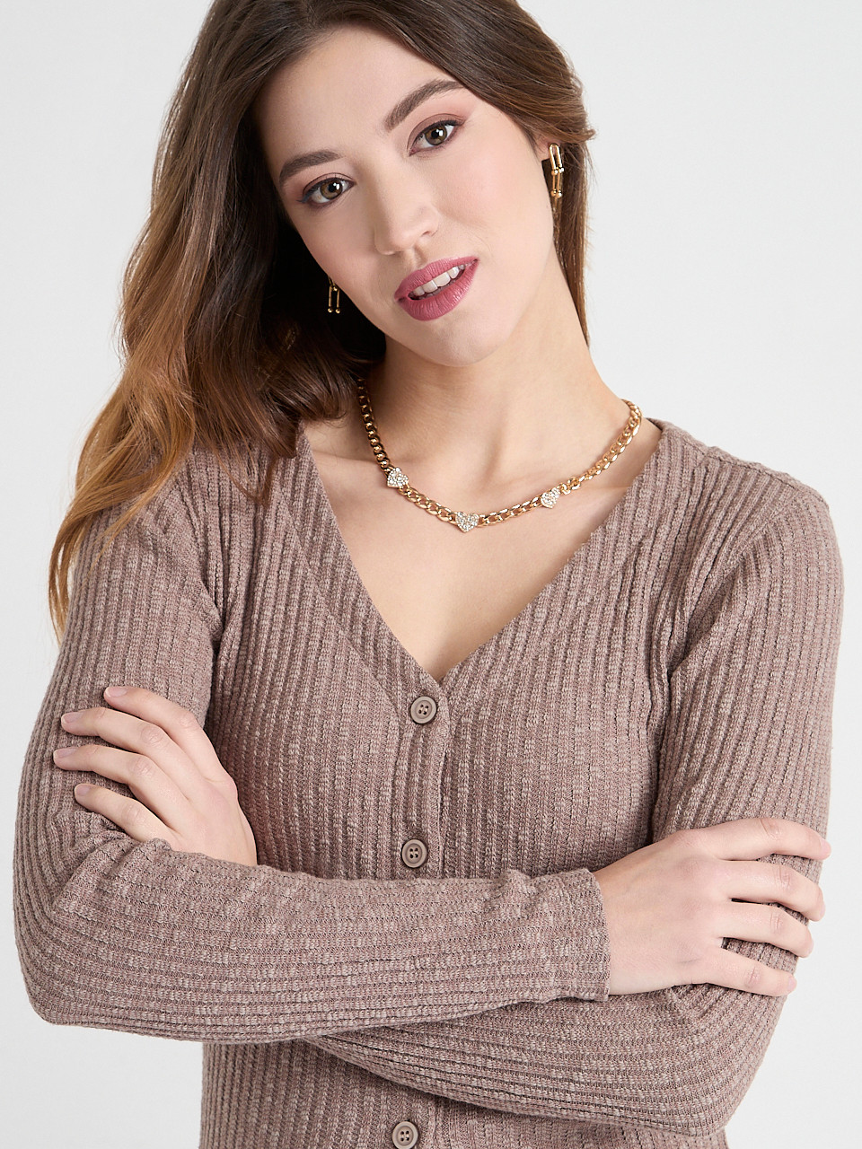 Short Pave Hearts Chain Necklace