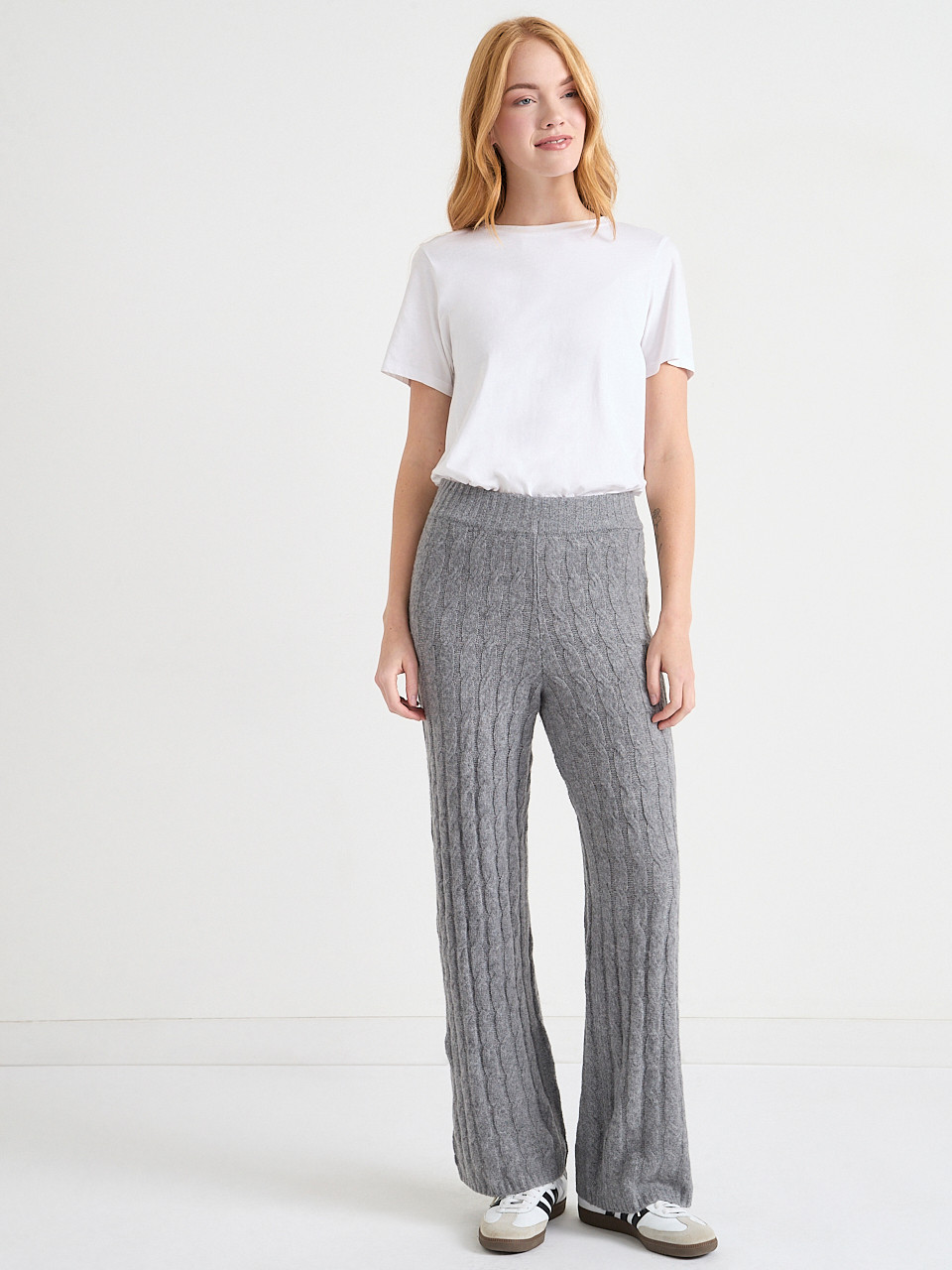 トップス NKNIT cable KNIT shirt and pants Cotton Cashmere Cable Knit Wide Leg Pants | Haven Well Within