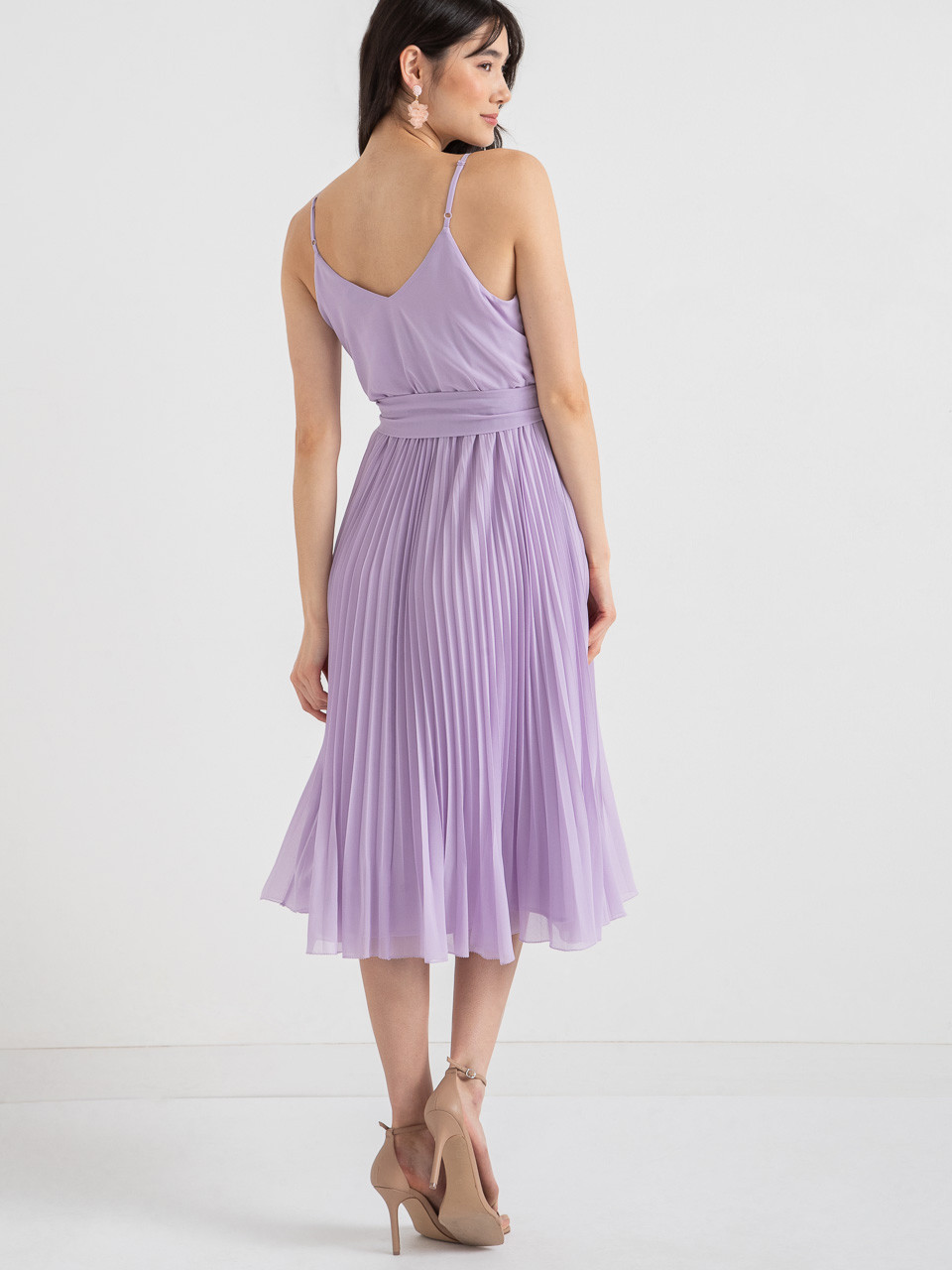 V-Neck Pleated Skirt Midi Dress Purple Imperial Palace