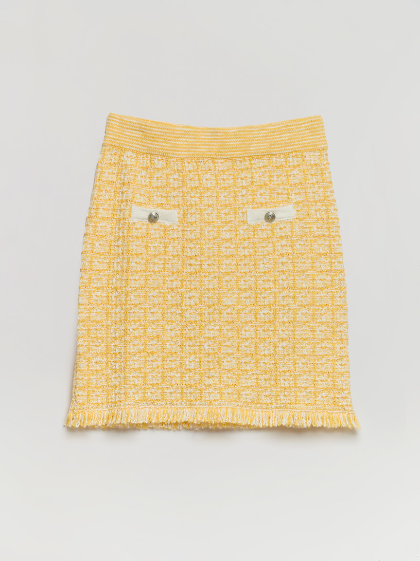 Tweed Skirt with Buttons in Yellow Mix