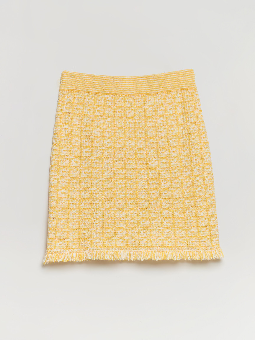 Tweed Skirt with Buttons in Yellow Mix