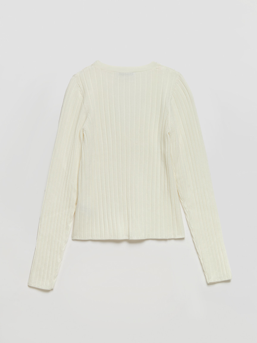 V-Neck Rib Cardigan blanc de