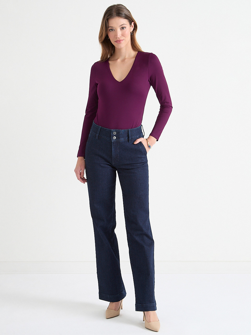 V-Neck Long Sleeve Bodysuit Black