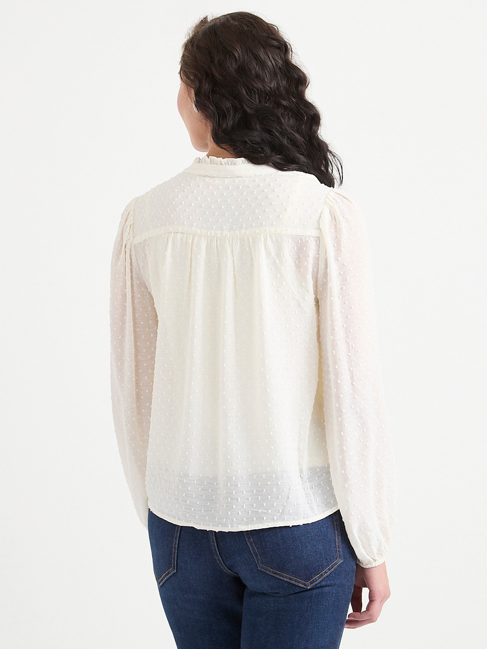 Long Sleeve Henley Swiss Dot Blouse in Pine Grove