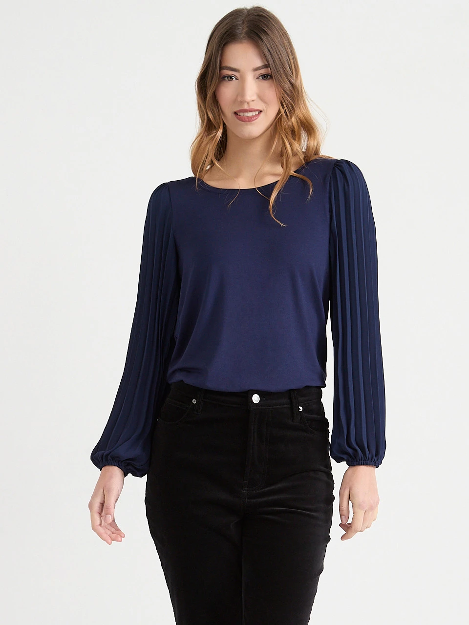 Knit Top with Pleated Sleeves in Pine Grove