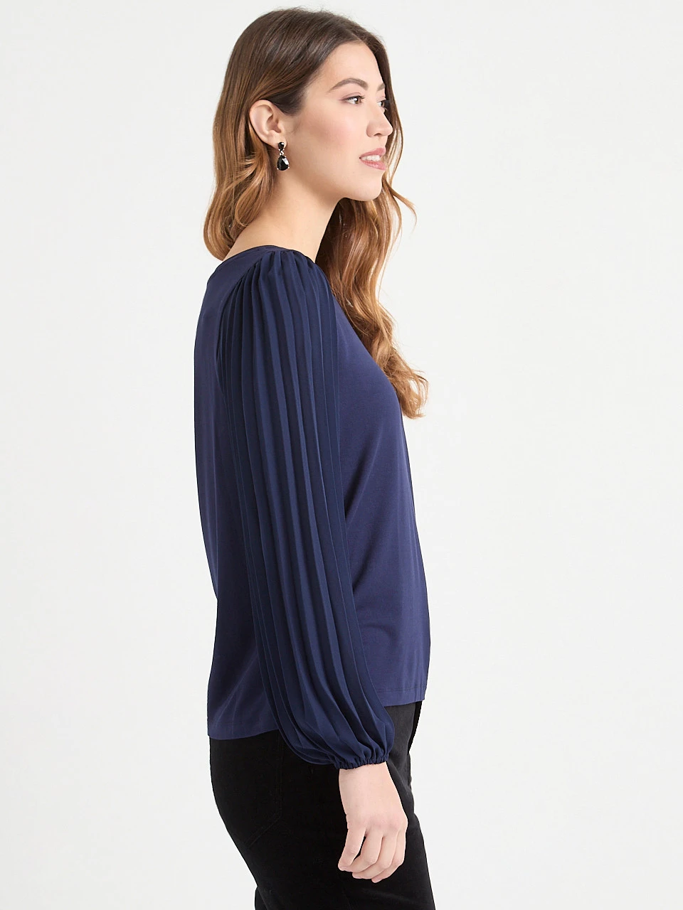 Knit Top with Pleated Sleeves in Pine Grove