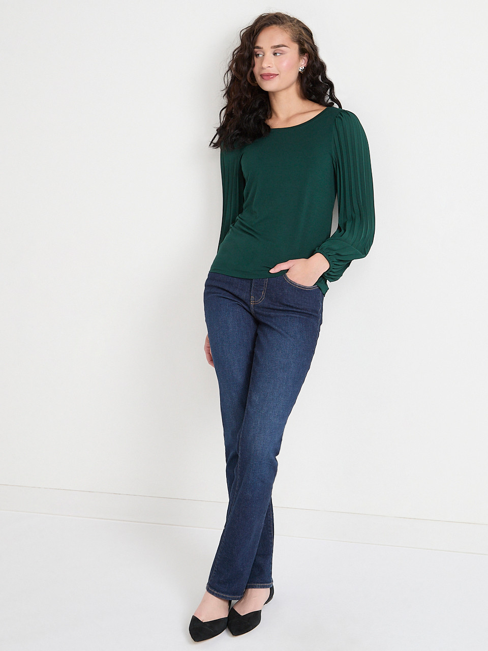 Knit Top with Pleated Sleeves Pine Grove