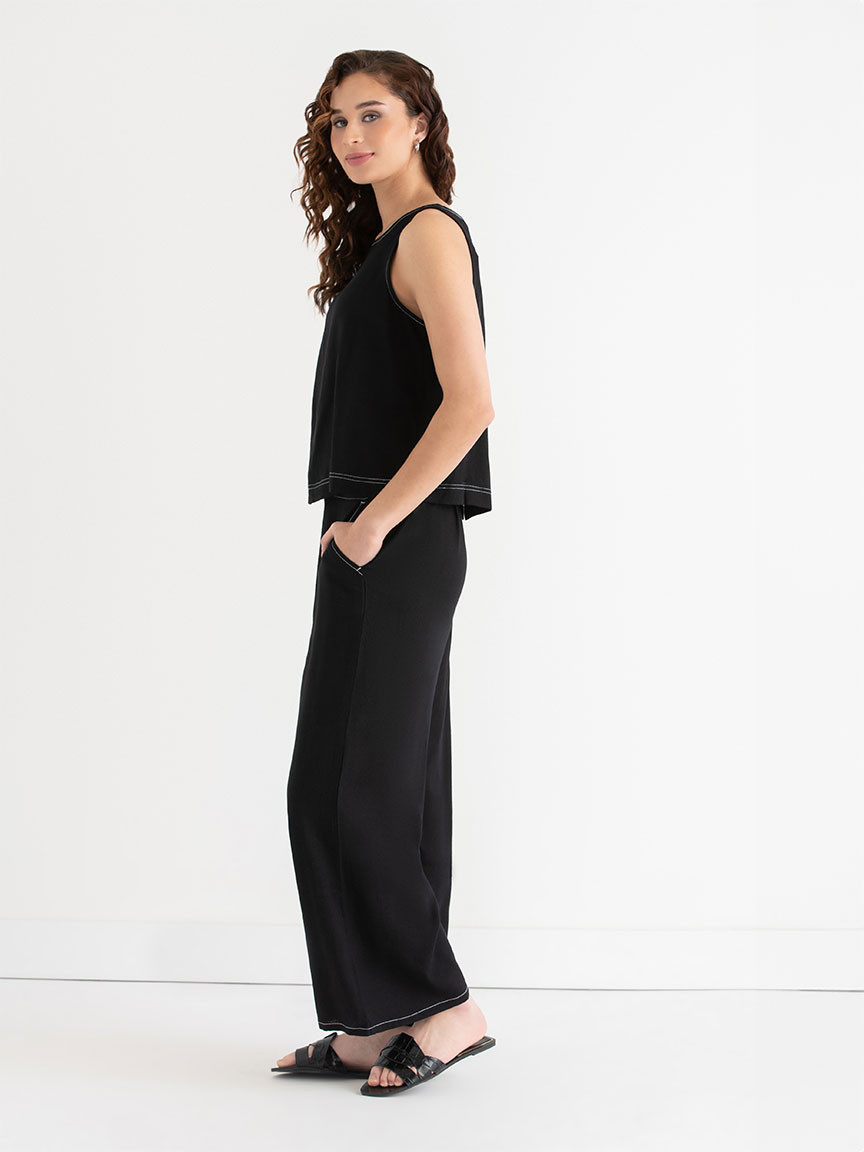 Linen Wide Crop Pant in Black