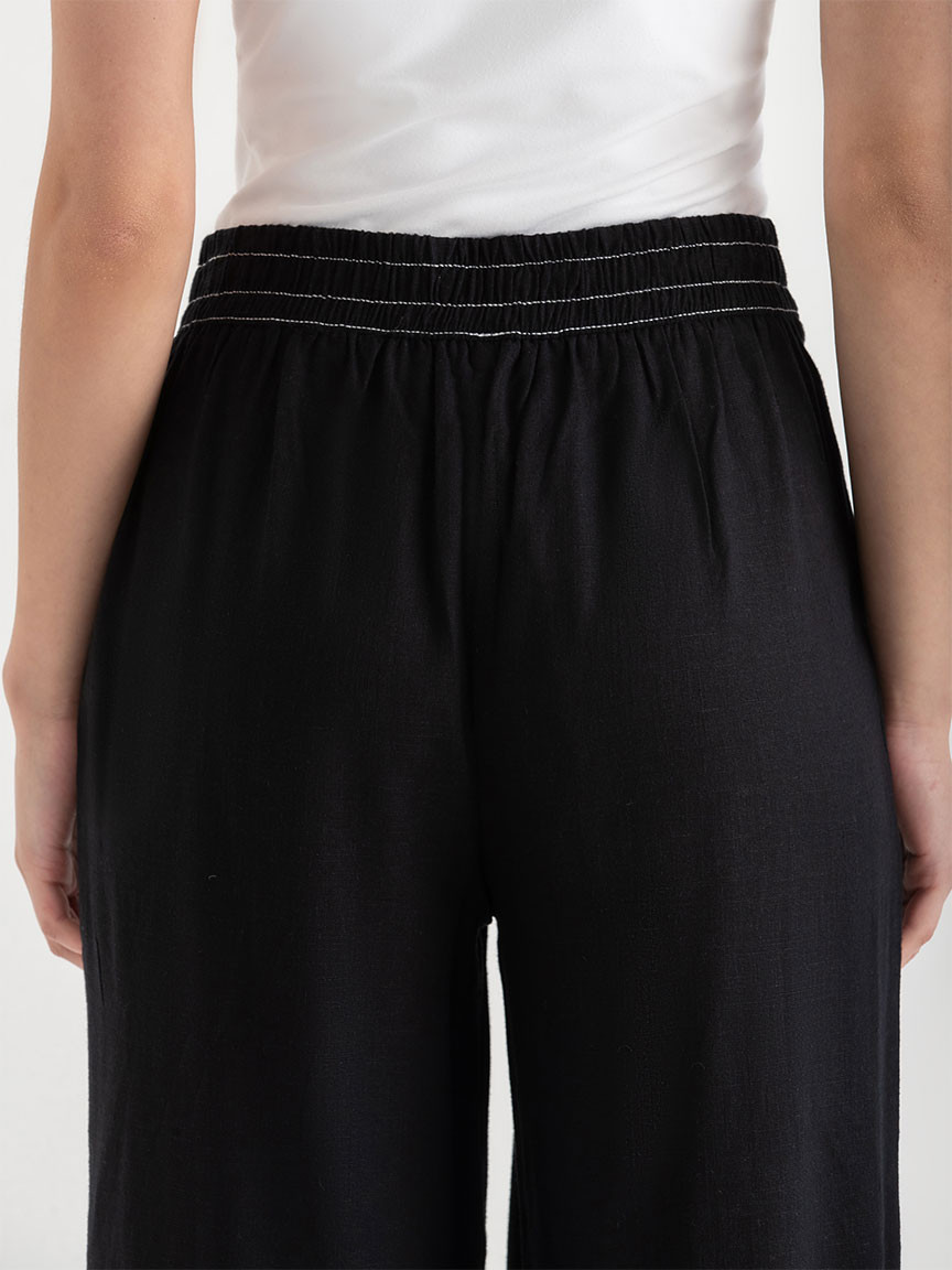 Linen Wide Crop Pant in Black