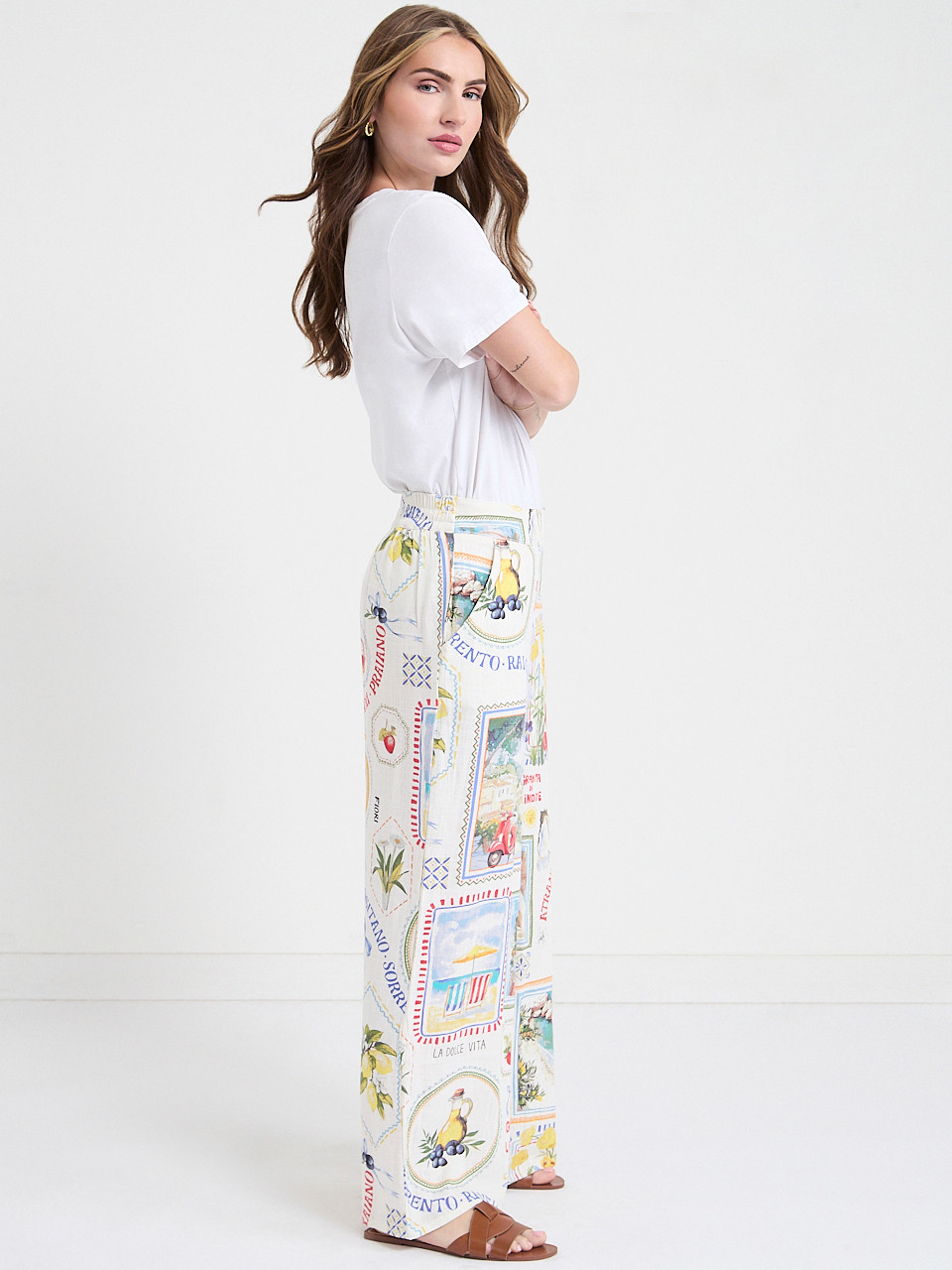 Linen Wide Crop Pant Postcard Print
