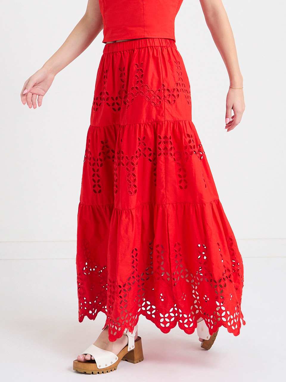 Eyelet Maxi Skirt in Black