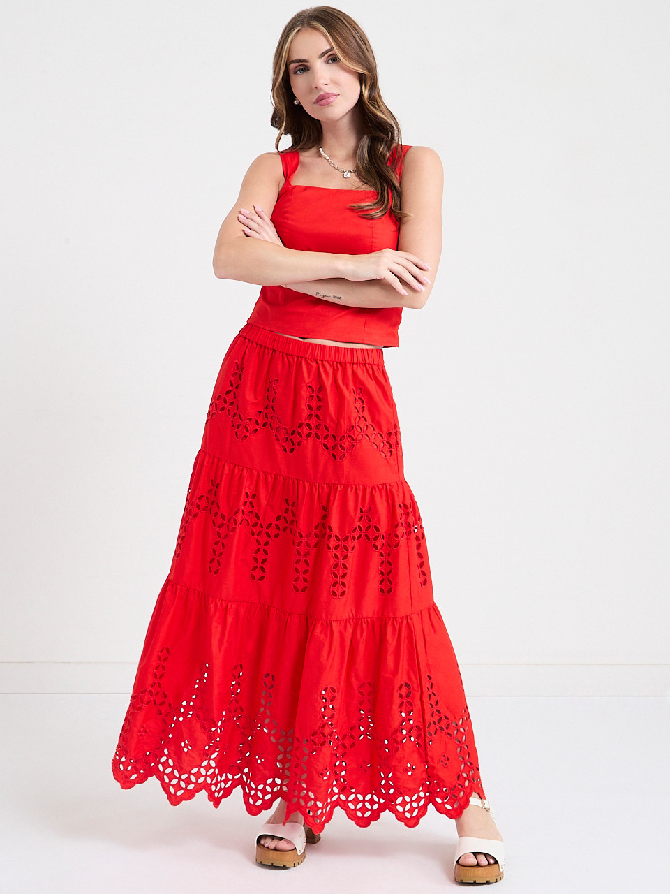Eyelet Maxi Skirt in Black