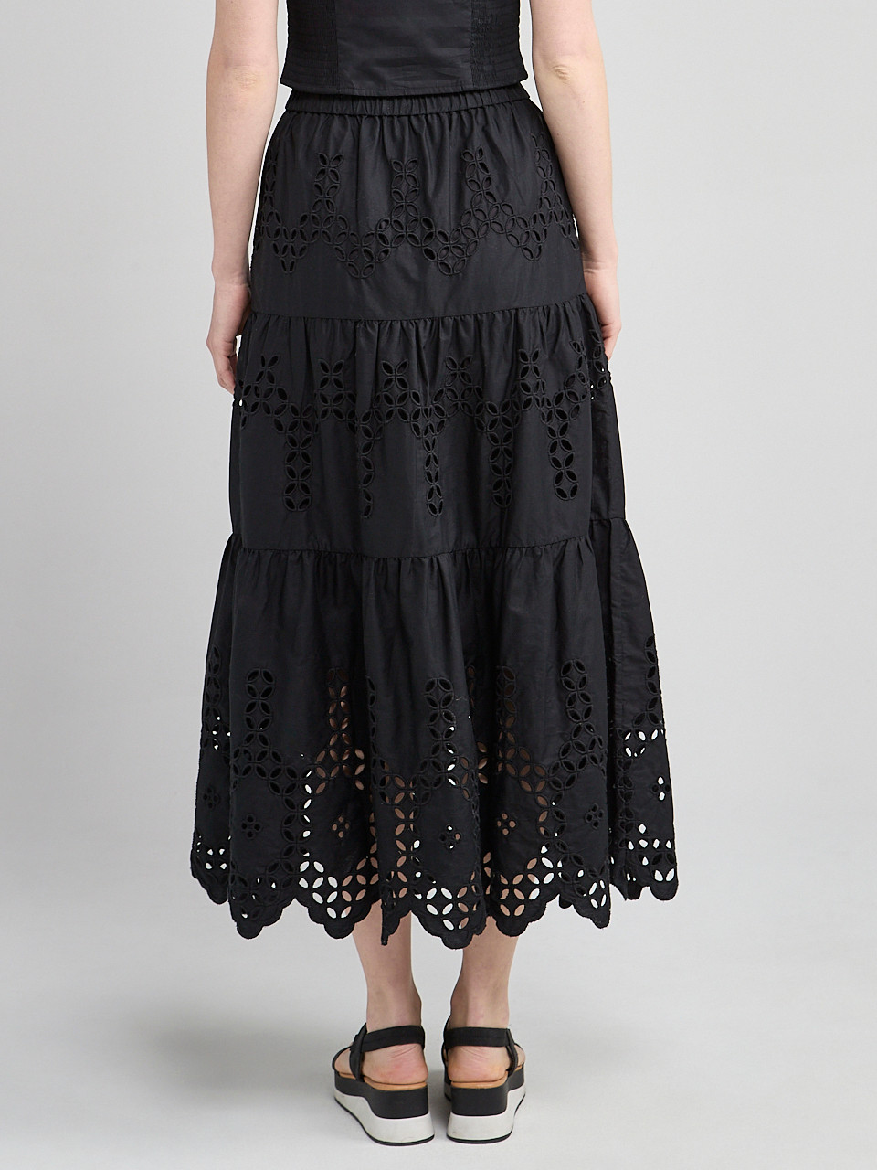 Eyelet Maxi Skirt in Black