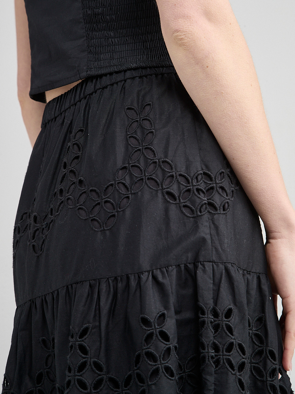 Eyelet Maxi Skirt Black