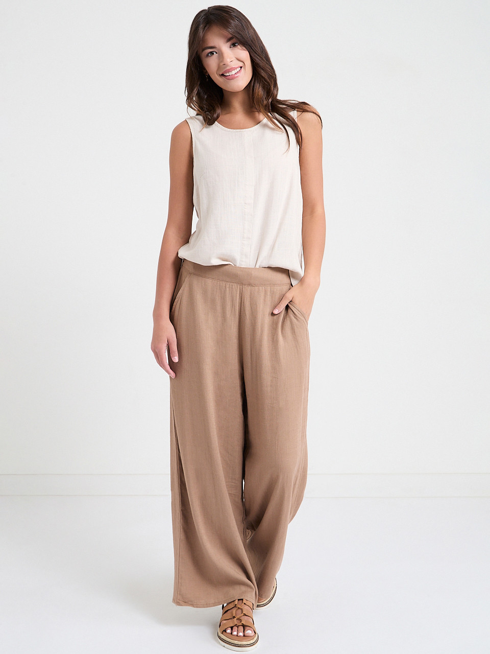 Linen Wide Crop Pant in Sinopia Fresco