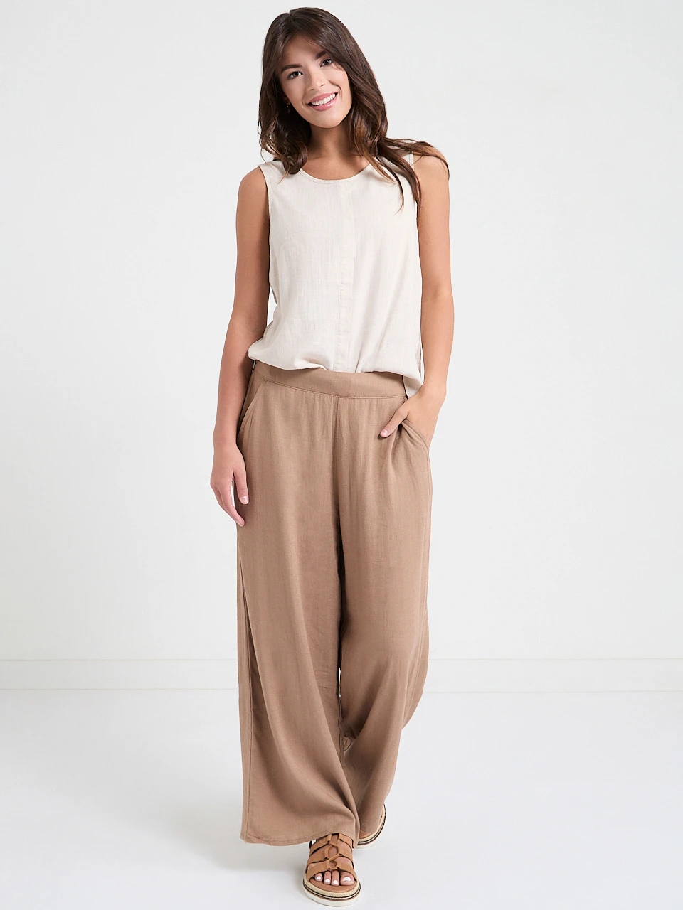 Linen Wide Crop Pant in Sinopia Fresco