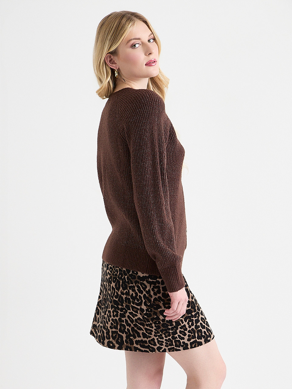 Button-Front Ribbed Cardi