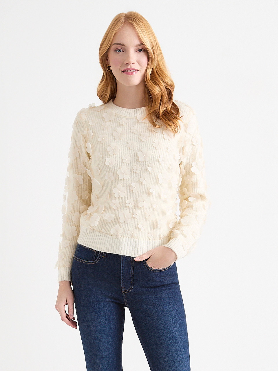 Floral Applique Overlay Sweater