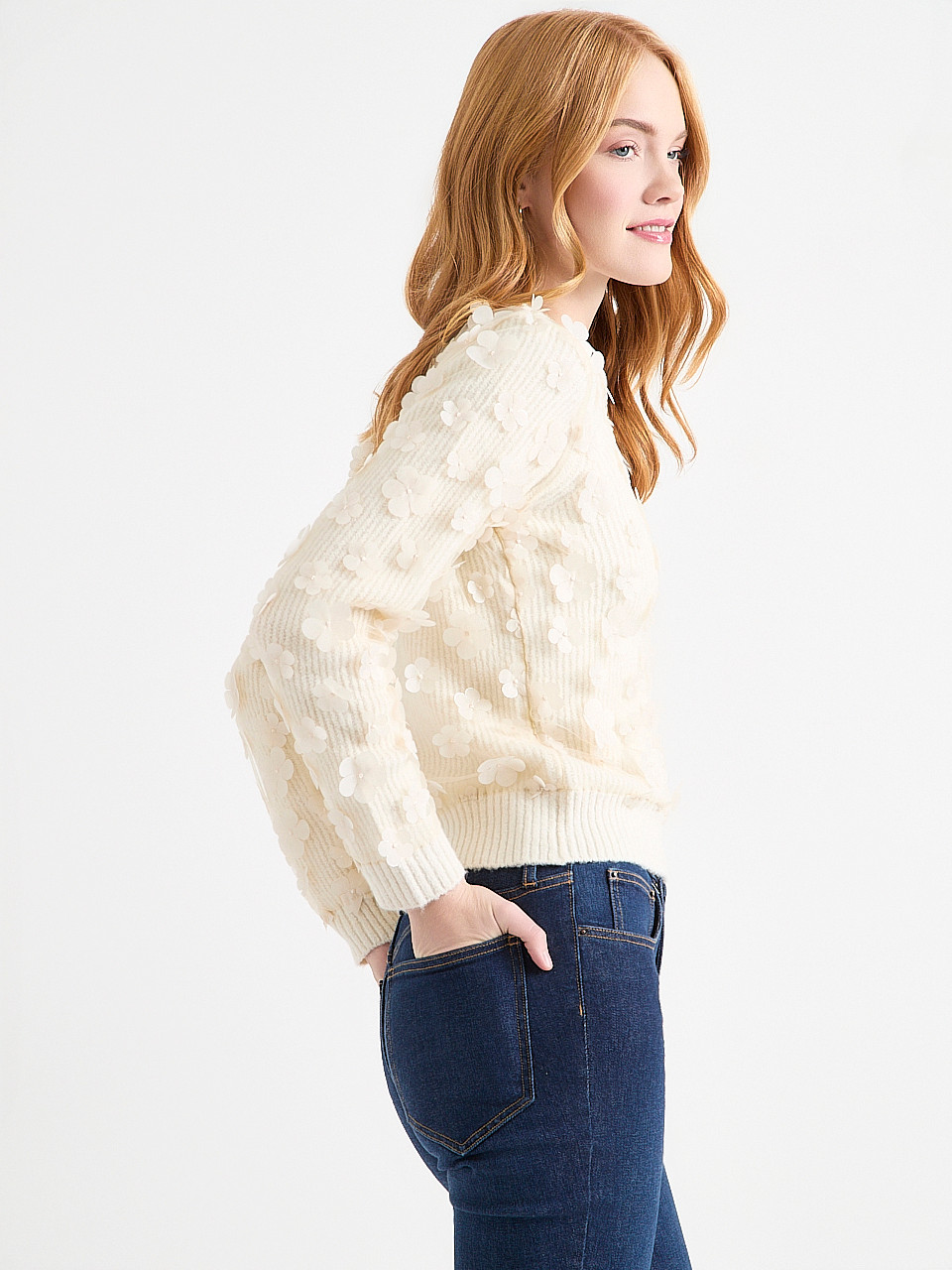 Floral Applique Overlay Sweater