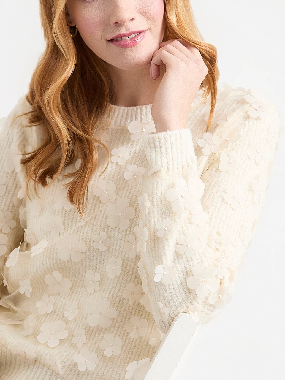 Floral Applique Overlay Sweater