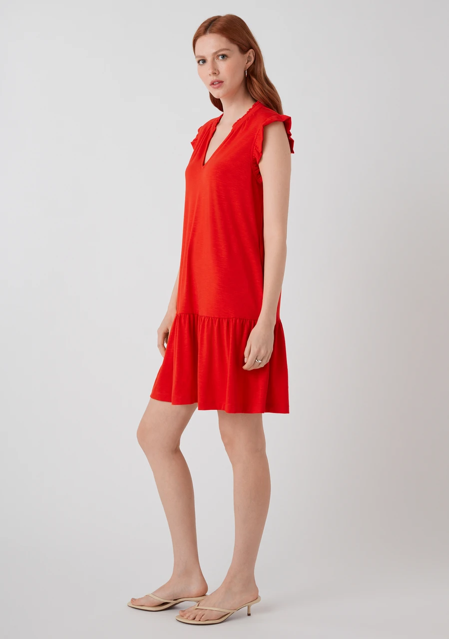 Knit Henley Flutter Sleeve Shirt-Dress