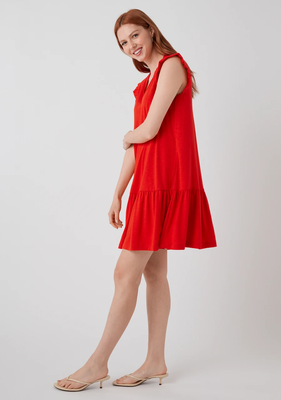Knit Henley Flutter Sleeve Shirt-Dress