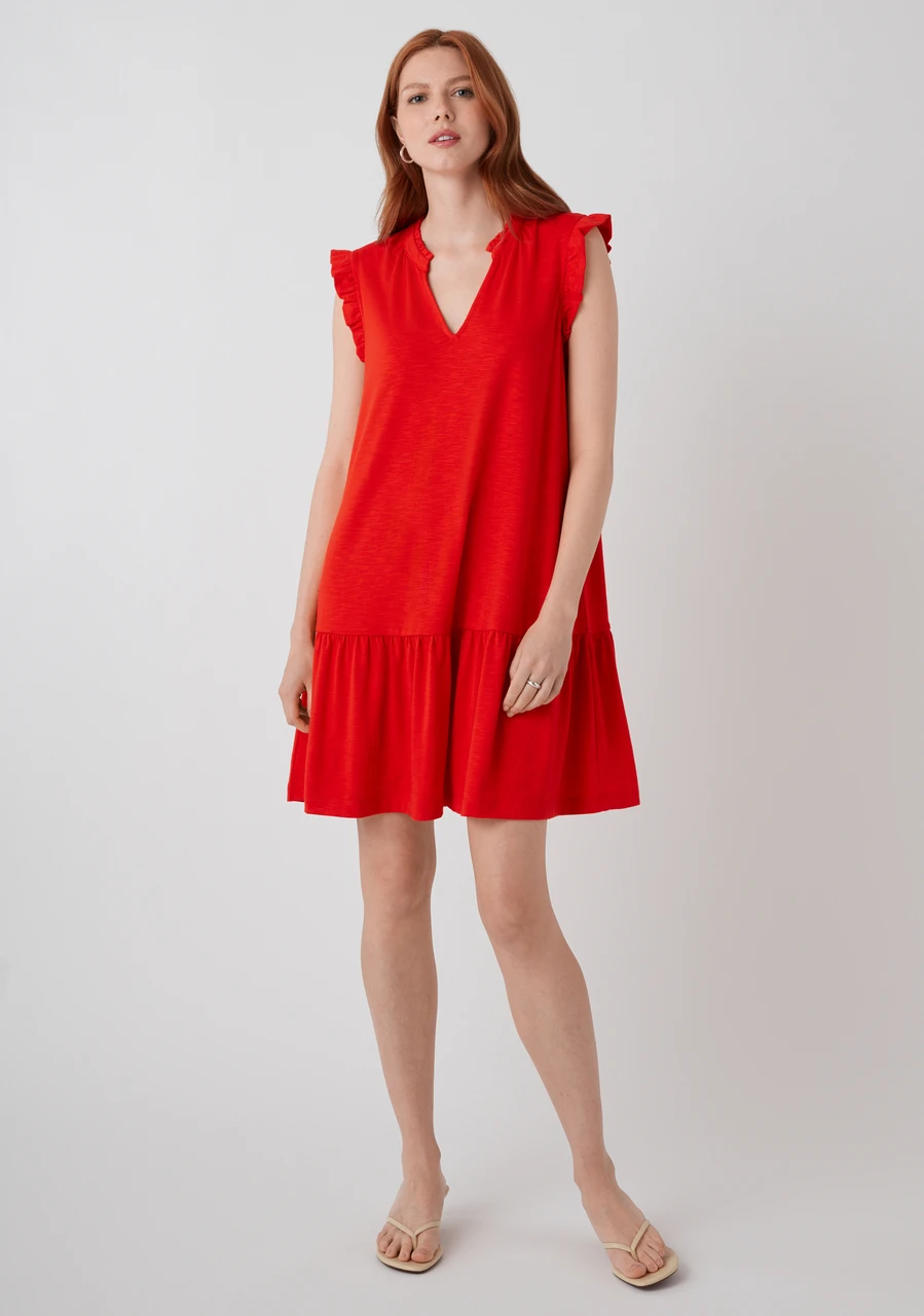 Knit Henley Flutter Sleeve Shirt-Dress