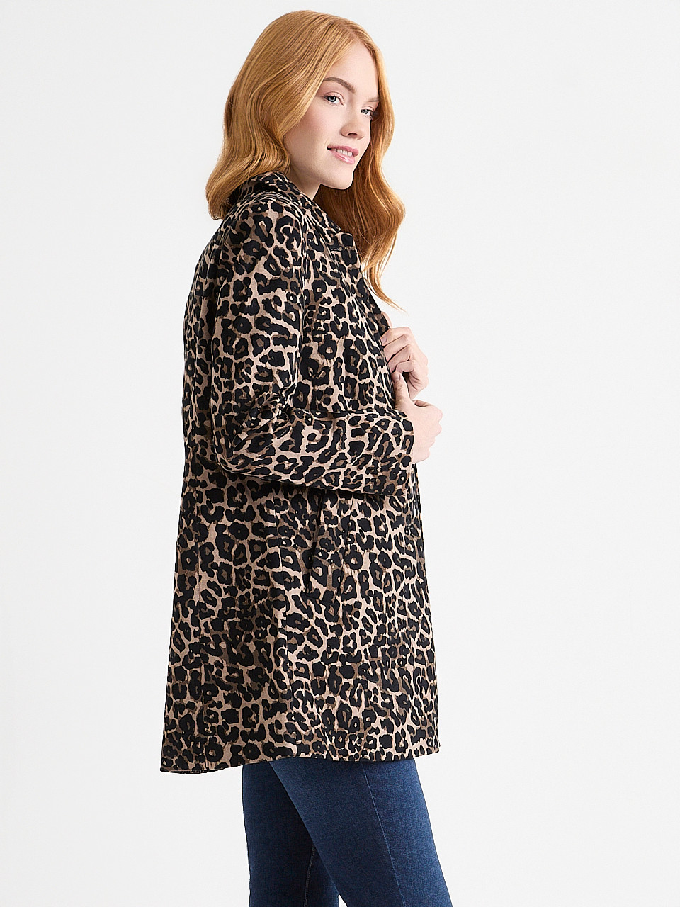 Leopard Print Long Collared Coat