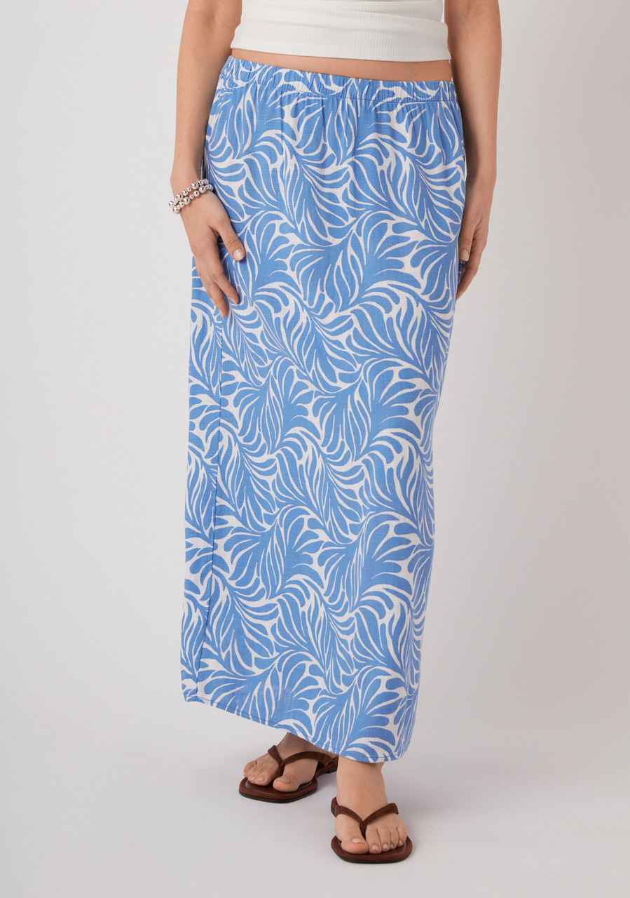 Linen Blend Midi-Column Skirt