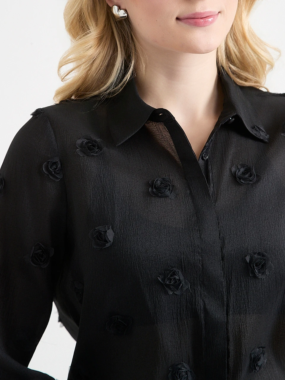 Long Sleeve Floral Applique Blouse