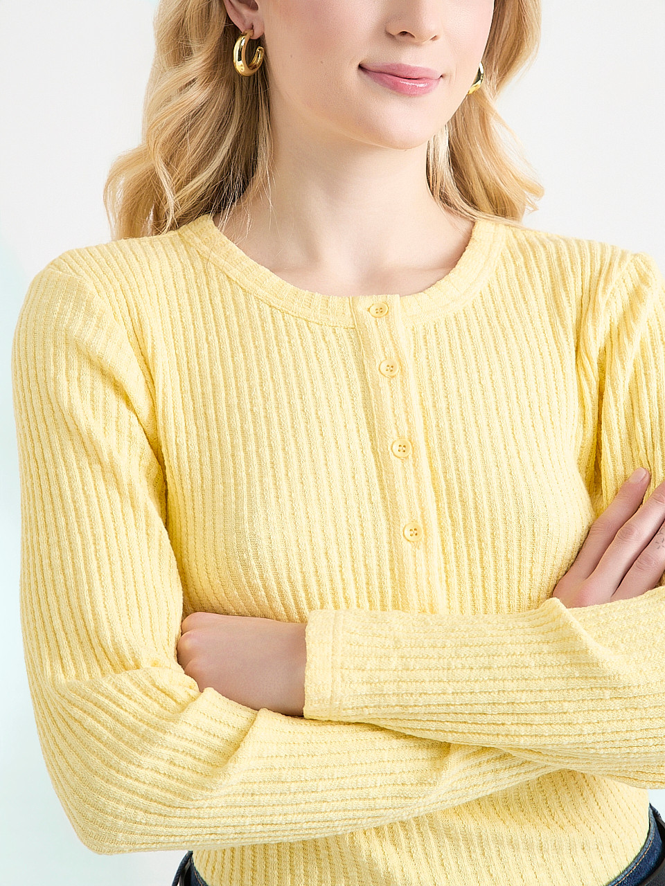 Long Sleeve Ribbed Henley