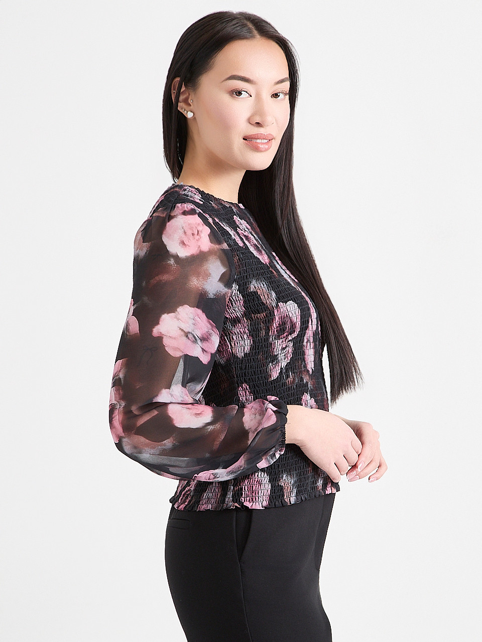 Long Sleeve Smocked Blouse