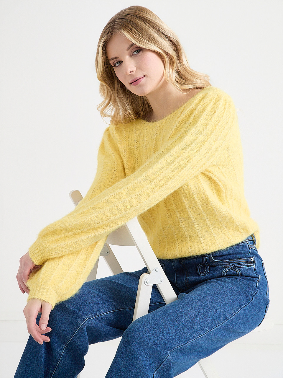 Puffed Long Sleeve Boatneck Pullover