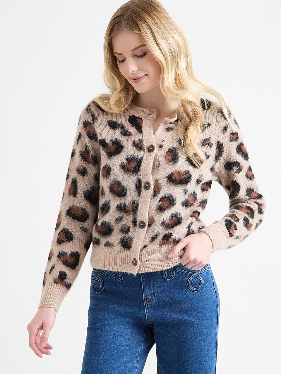 Short Leopard Jaquard Cardigan