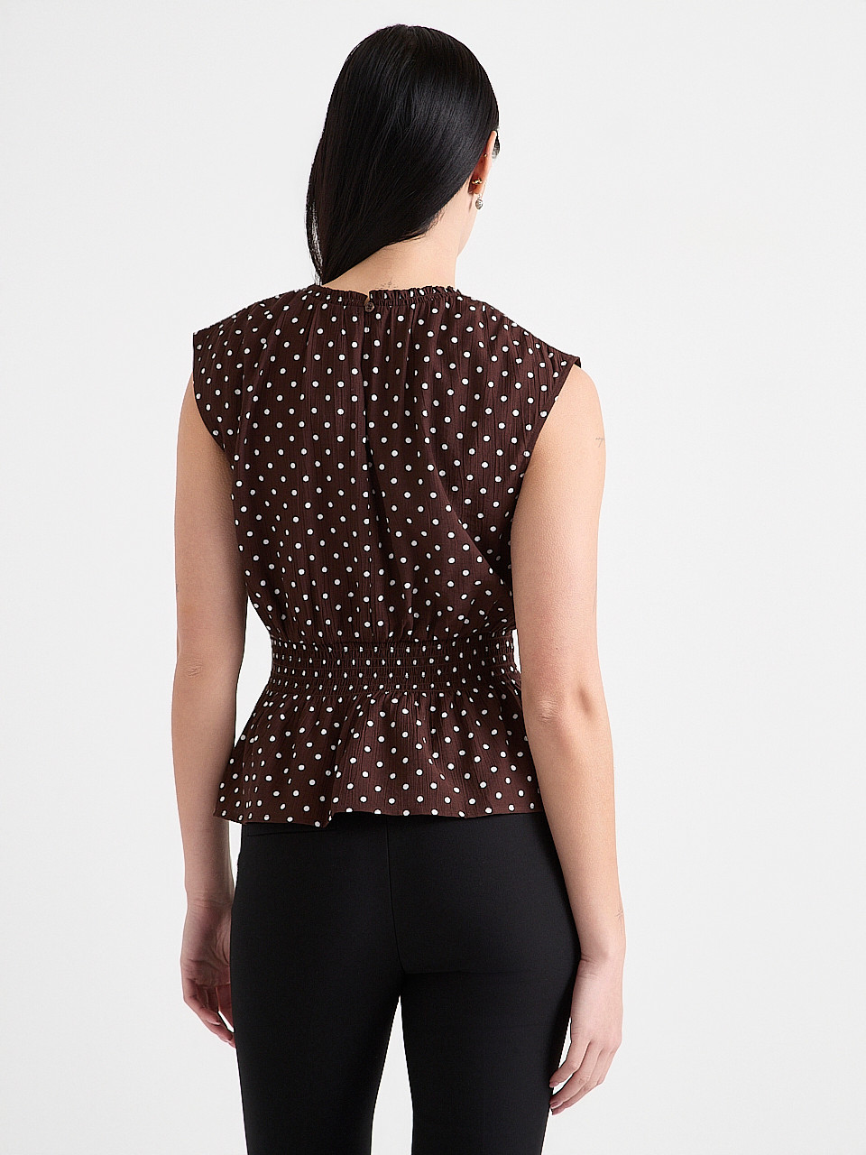 Sleeveless Smocked Waist Blouse