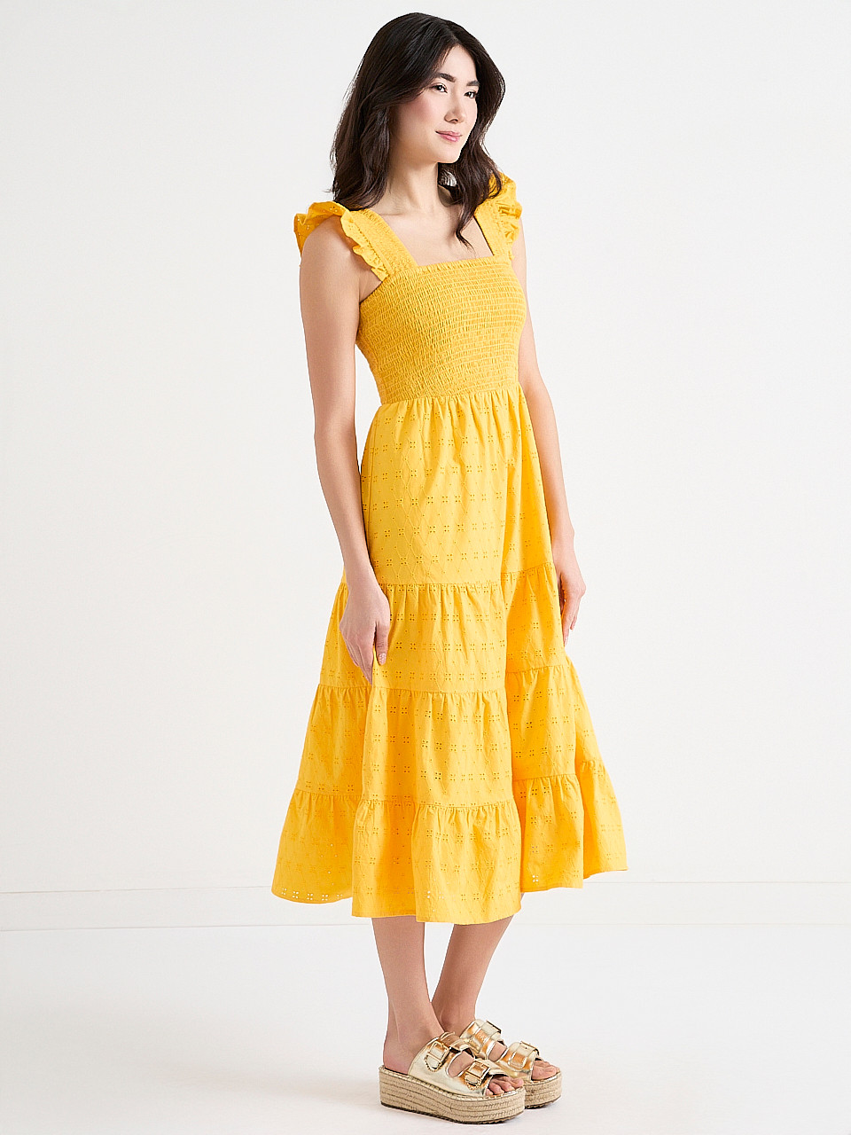 Smocked Bodice Sleeveless Midi Dress