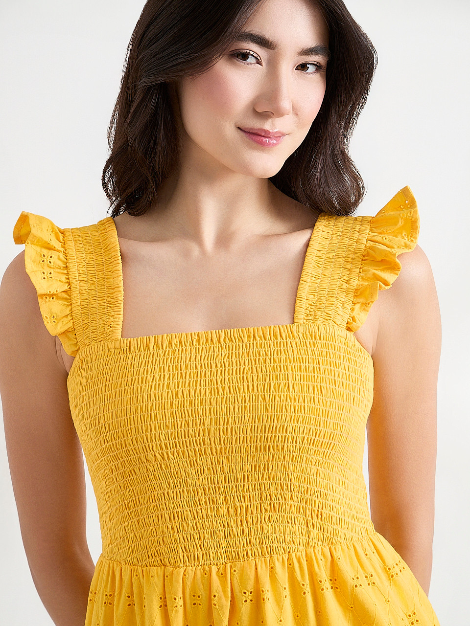 Smocked Bodice Sleeveless Midi Dress