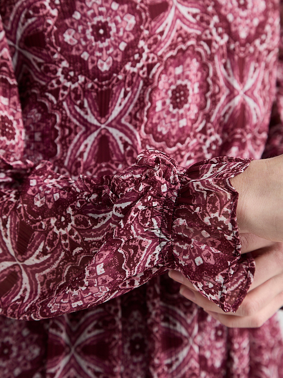 Chiffon V-Neck Ruffle Midi Dress